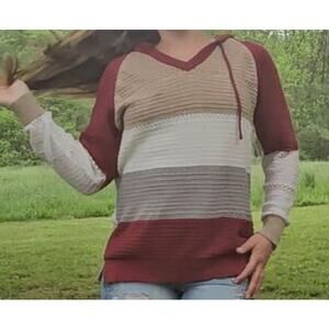 Cloudwalk colorblock hooded pullover red tan white small